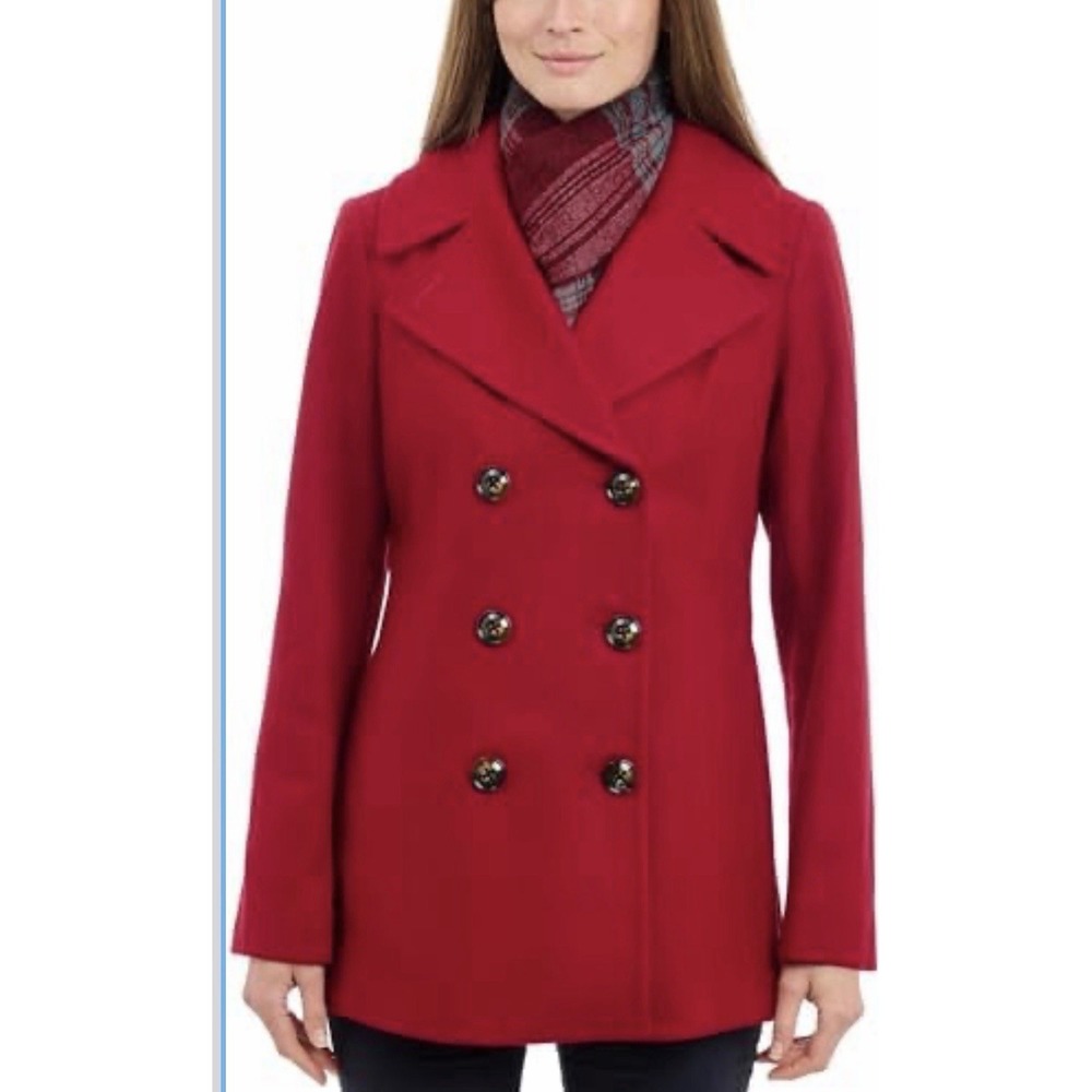 LONDON FOG Women's Double Breasted Peacoat w/Scarf, Medium,Red New W/Tag